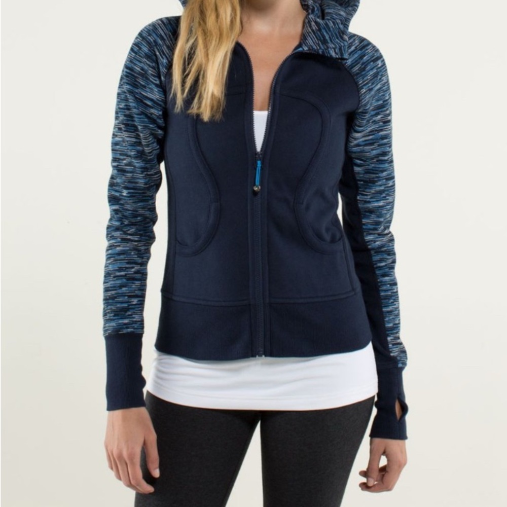 lululemon athletica Navy Blue Zip-Up Hoodie with Space-Dyed Blue Sleeves